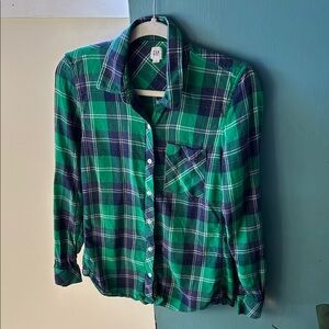 GAP Vibrant Green and Navy Plaid Shirt